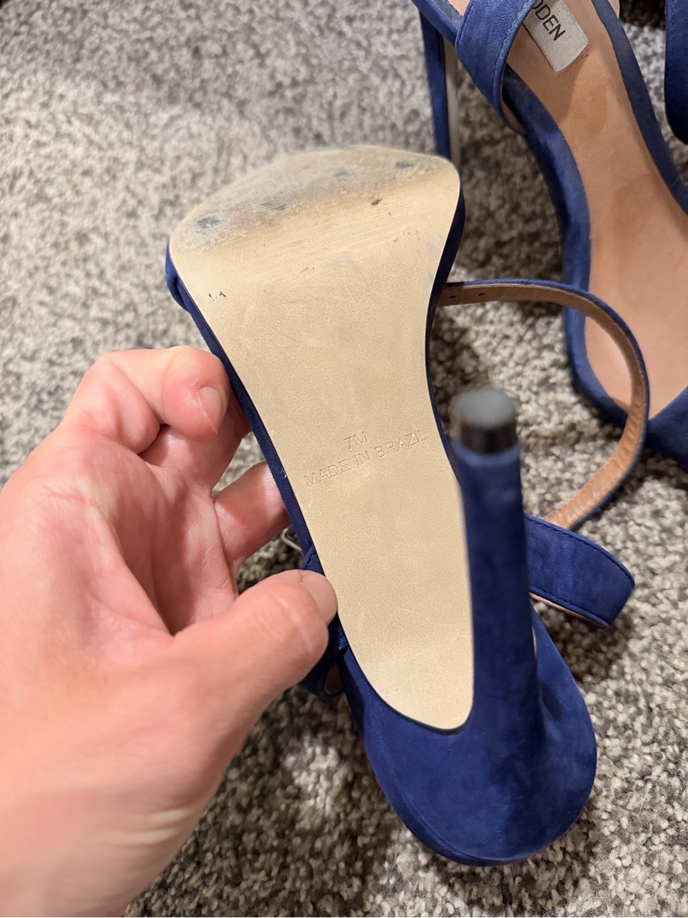 Women’s Steve Madden Blue Suede Ankle-Strap High Heel Sandals - Picture 3 of 3